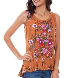 Scully Mustard Floral Embroidered sleeveless Blouse